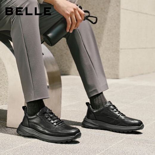 Belle men's height-increasing casual shoes autumn new plush leather business sports soft-soled walking shoes A1354AM4 pre-sale black-single 42 (260mm)