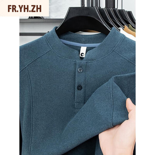 FR.YH.ZH Xinxin light luxury men's double-sided German velvet bottoming shirt men's Henry collar trendy versatile long-sleeved T-shirt stand-up collar sweatshirt green 3XL 175-200Jin Jin equals 0.5 kg