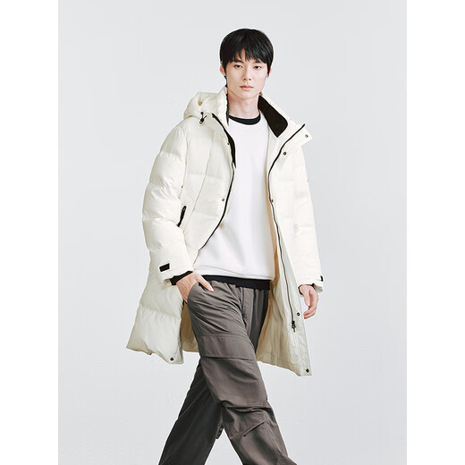 GXG Men's Simple White Windproof Hood Design Men's Casual Commuting Long Down Jacket 2025 Winter New Product White S