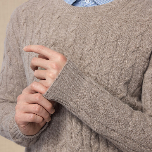 Ordos 1980 pure cashmere round neck cable tie comfortable long-sleeved sweater men's commuter cashmere sweater autumn and winter Haisha L 175/96A