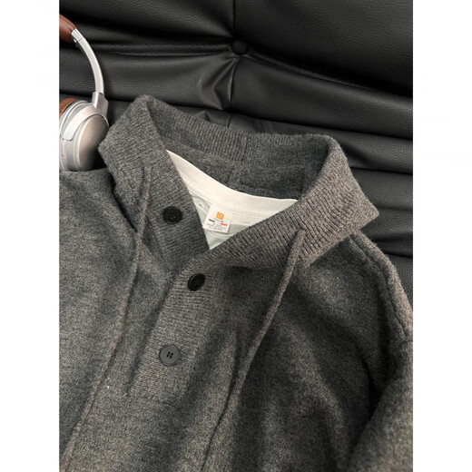 Si Yan Internet celebrity Douyin dark gray Henry collar hooded sweater for men autumn and winter American lazy style sweater half cardigan coat dark gray upgraded version L 120-140Jin Jin equals 0.5 kg