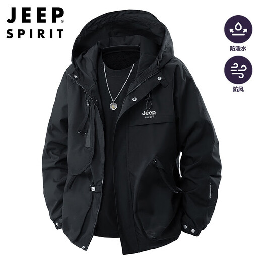 JEEP SPIRIT Jeep Jacket Men's Jacket Autumn and Winter American Workwear Hooded Jacket Men's Black XL