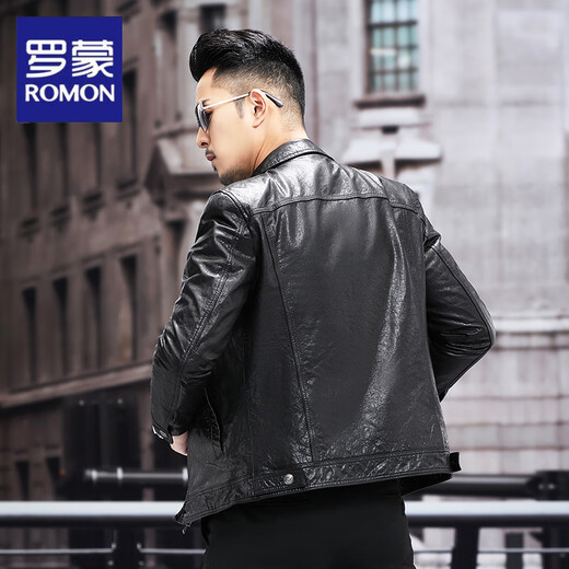 ROMON autumn and winter new leather jacket men's short casual leather jacket lapel motorcycle fashion leather jacket single leather model 4XL 190 suitable for 165-180Jin Jin equals 0.5 kg
