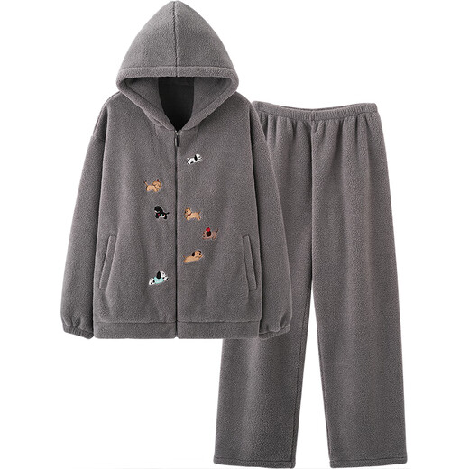 Mrs. Slee Sleep TIGHT couple pajamas winter women's lamb velvet thickened hooded zipper men can be worn outside winter home clothes LYR1243-women's L