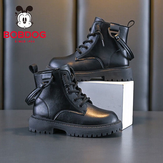 BOBDOG children's shoes, girls' winter comfortable and versatile boots, fashionable and warm children's Martin boots 112555127 black 34