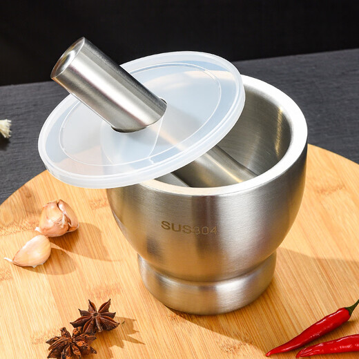 Aoyanlai 304 stainless steel masher, household grinder, manual garlic masher, garlic crusher, grinding bowl, tablet pounding jar, 304 stainless steel (small straight body 10CM) grinding bowl