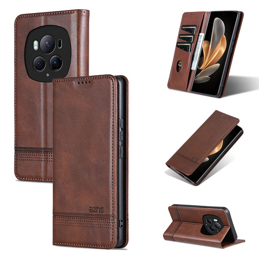 Jioxiang Magnetic Flip Cowgrain Leather Case Suitable for Honor Magic6Pro Mobile Phone Case Business All-inclusive Anti-fall Brown Honor Magic6Pro
