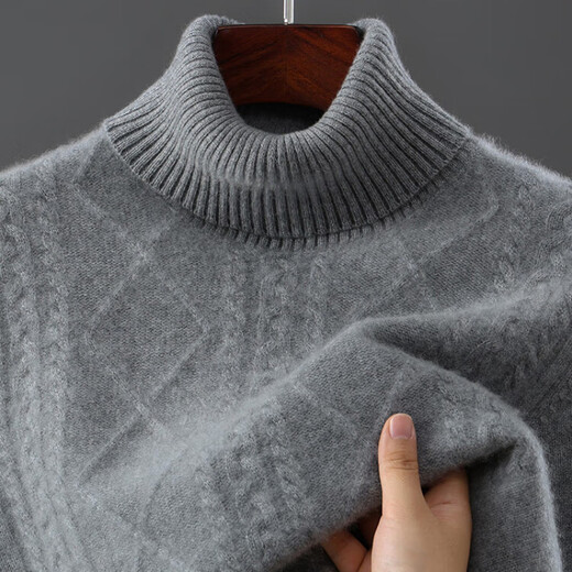 Pierre Cardin brand turtleneck cashmere sweater for men premium 100% pure cashmere double-strand thickened solid color jacquard high-end sweater base, dark gray, high-end gift box gift bag packaging L Recommended weight 130-150 Jin Jin equals 0.5 kg