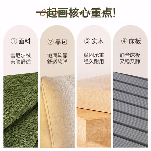 Yokaji chenille fabric bed 1.8mx2m French cream style master bedroom king bed double bed 2631# 1.5m bed