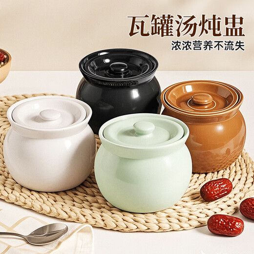 Crock pot soup stew pot household commercial water-proof stew steamed egg for one person stew pot with lid Shaxian snack ceramic soup pot thickened earthen pot (brown) 500ml