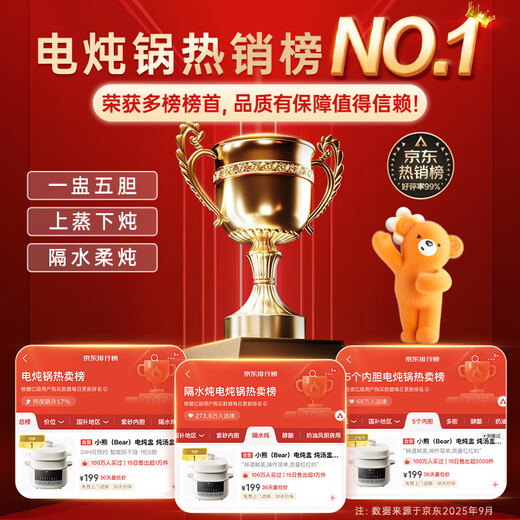 Bear electric stew pot, soup pot, electric stew pot, water-proof bird's nest stew pot, soup stew pot, stew and steamer all-in-one electric pot for 3-4 people 4.1L DDZ-J25H5