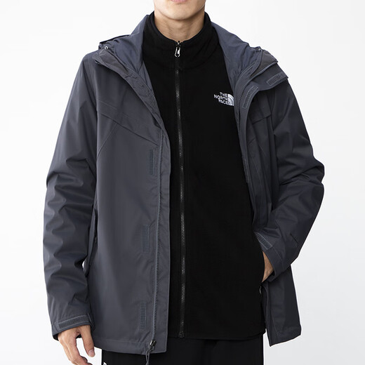 北面（The North Face）保暖运动防水可拆卸抓绒内胆三合一机能连帽冲锋衣冬季男款灰色 灰色 S