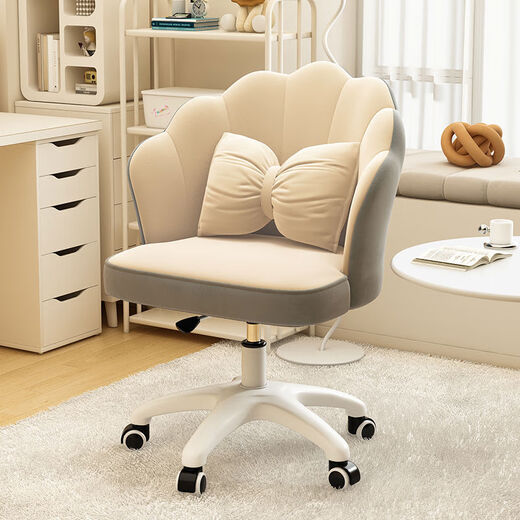 Chair Girl's Bedroom Dressing Table Stool New Stool Home Light Luxury Backrest Chair Gray and Pink-Skin Velvet Thickened Sponge+