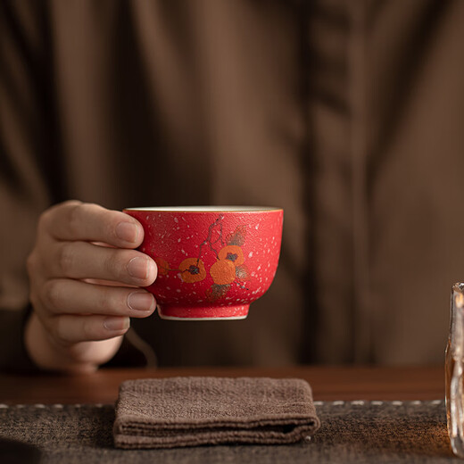Su's Ceramics National Trend Forbidden City Red Persimmon Ruyi Large Capacity Master Cup Tea Cup Tea Cup