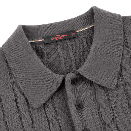 SEVEN 7A antibacterial/containing wool/cable pattern SEVEN pullover sweater autumn and winter lapel casual top for young and middle-aged people, dark gray XL (180/96A)