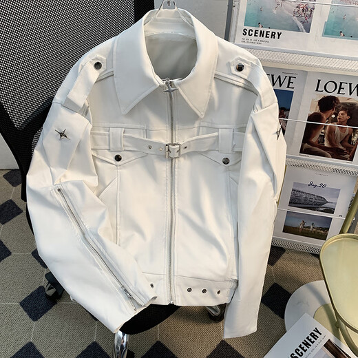 Will not American retro PU leather jacket men's spring and autumn trendy brand hiphop loose casual hip-hop zipper lapel jacket black M