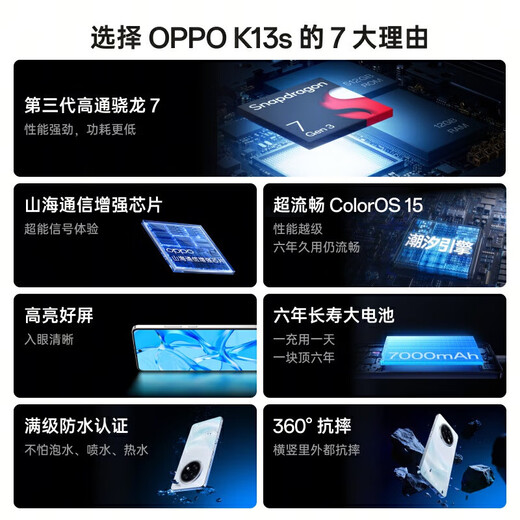 OnePlus OPPO 15% national subsidy K13s brand new 1,000 yuan performance miracle machine signal through the wall Dimensity 6300 k13 s IP69 dustproof and waterproof 5G mobile phone Super White 8GB+256GB official standard configuration