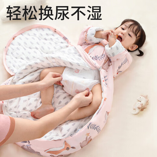 Bei Chuzhong baby sleeping bag 0-1-3 years old baby 2 spring, autumn and winter all-in-one thickened pure cotton anti-cold anti-kicking quilt anti-jumping thickened autumn and winter-Eiffel Forest-Pink Intelligent temperature measurement room temperature 0-15 M size Height 65-80cm Recommended age 9 months-2 years