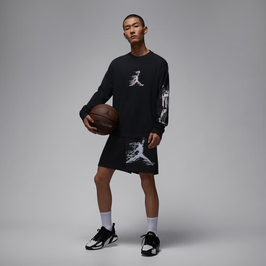 Nike Jordan men's basketball quick-drying long-sleeved T-shirt winter new pure cotton JORDAN DRI-FIT HQ9039 010 black/white 3XL