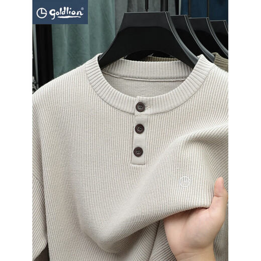 Goldlion (GOLDLION) Winter Sweater Men's New Light Luxury Casual Wool Sweater Henley Collar Warm Sweater Men's Off-White L Recommended 115-140 Jin Jin equals 0.5 kg