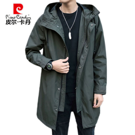Pierre Cardin (pierre cardin) military windbreaker men's mid-length coat autumn and winter 2026 new style jacket jacket loose cotton hooded coat military green cotton M 110-125Jin Jin equals about 0.5 kg