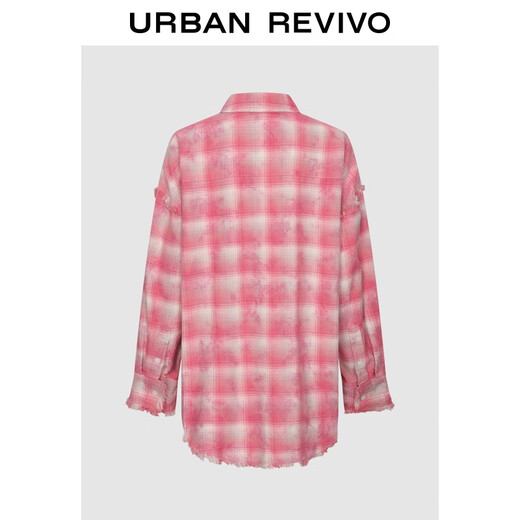 UR2025 new winter women's fashion trendy contrasting plaid raw edge cardigan shirt UYV250066