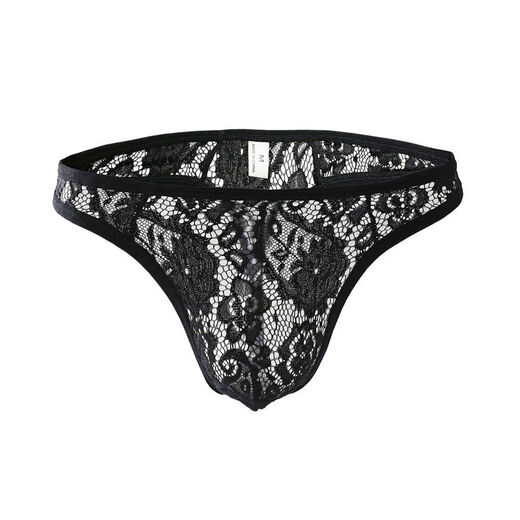 Men's thong ice silk summer mesh sexy bumpy low-waist lace transparent back empty T-pants thong men's trendy pink M waist 1'8-2'1