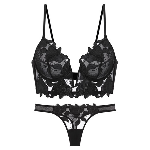 Victoria's Secret French Sexy Lace Ultra-Thin Underwear Set Push-up and Secondary Breast Support Deep V-Shaped Bra Pure Desire Black S
