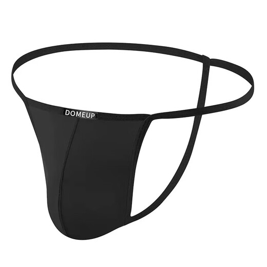 Men's thong ultra-thin solid color summer sexy breathable seamless thin section tight large elastic one-line belt pure lust style black M