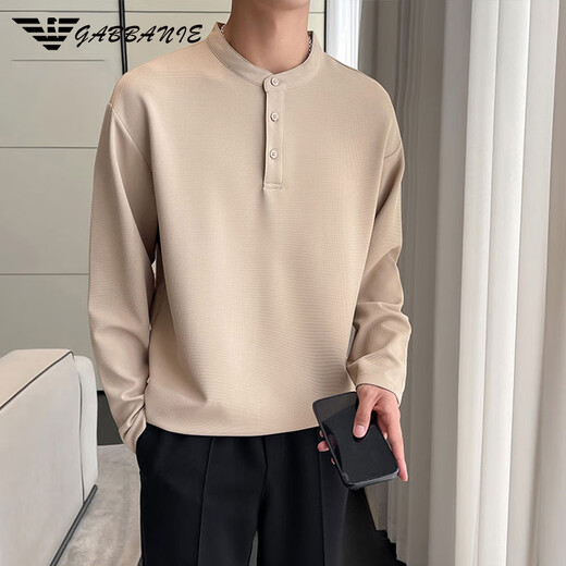 AX Armani Henry Collar White Sweatshirt Men's Spring and Autumn Texture Autumn Top Light Mature Style Long Sleeve T-shirt gam-6438 Stand Collar Long Sleeve Sweatshirt Desert Color M Weight 120Jin Jin is equal to within 0.5 kg