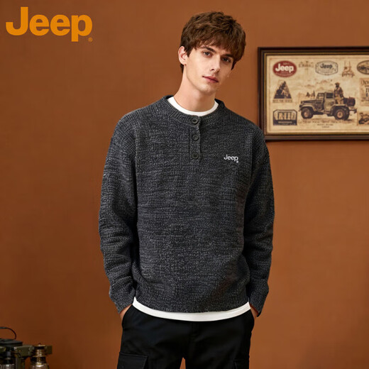 Jeep (JEEP) American brand Henry collar sweater men's 2025 autumn new loose casual lazy style sweater men's navy blue 3XL