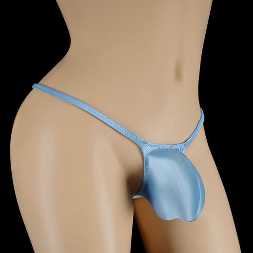 Men's thong with bulging bags, tight and sexy T-pants, low-waisted underwear, glossy, silky and pure lust men's underwear, pearlescent white M M