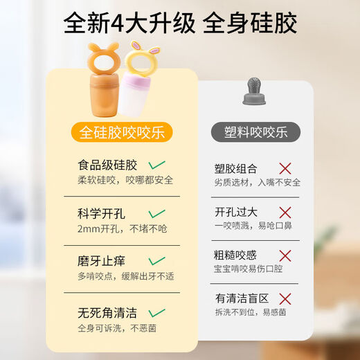 Baerige baby chewing fruit food supplement, baby eating fruit teether, full silicone molar stick, fruit eating tool, push-type small dinosaur chewing bag, 1 pack