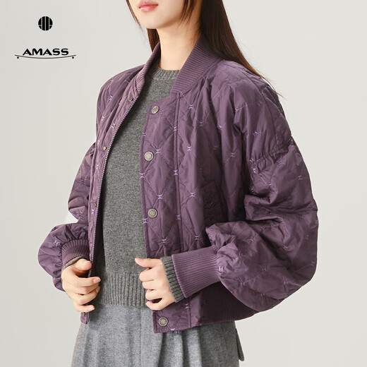 AMASS autumn and winter fashionable and versatile small style classic rhombus top jacket for women 5400844 plum purple M 3 size