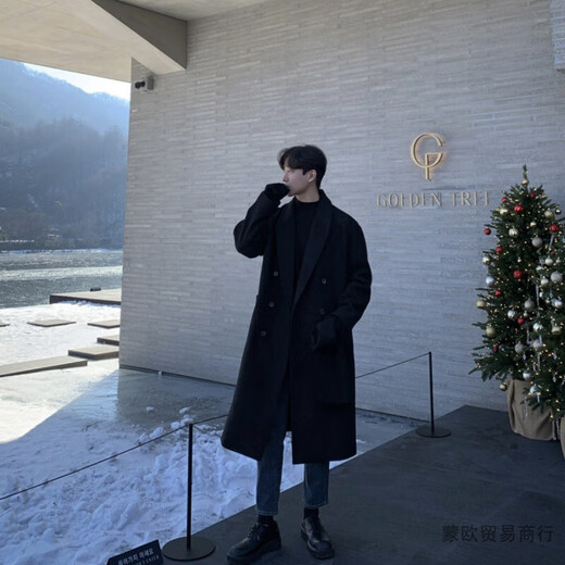 Woolen coat men's gray autumn and winter mid-length thickened loose knee-length windbreaker men's Korean style woolen suit jacket black cotton double-breasted SPK88 M 95-125Jin Jin equals 0.5 kg