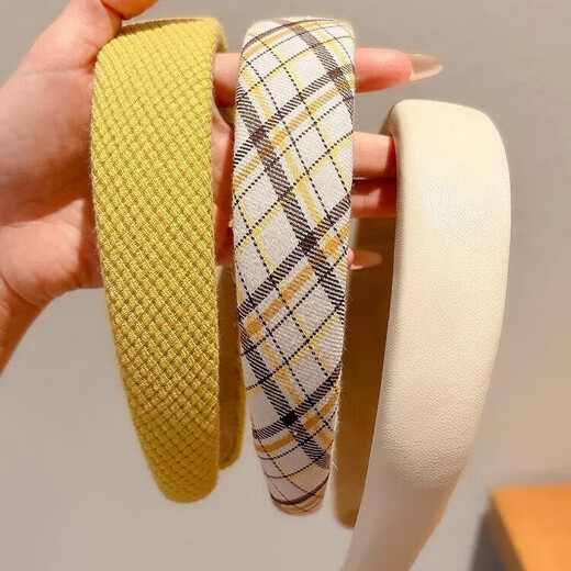 2025 new style sponge plaid high skull wide edge headband for women retro wind pressure hair headband high-end hairpin headwear 7# blue plaid headband-3cm