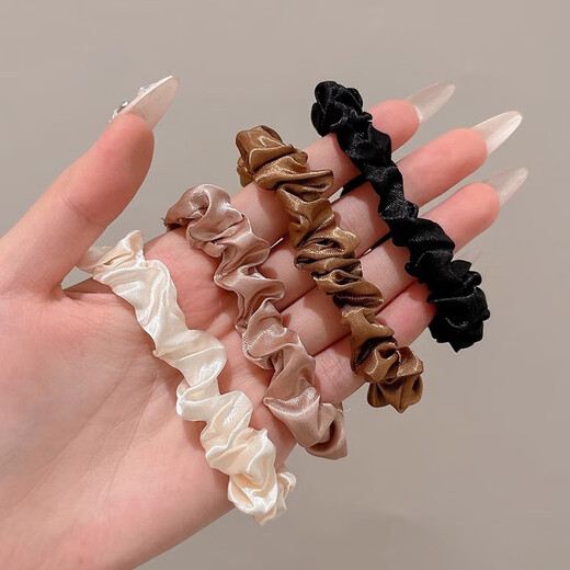 Large intestine hair ring, small intestine hair rope, high elasticity and durability, ball head rubber band, women's hair tie, high-end French leather case, 4 pieces with satin feel, mixed color, high elasticity