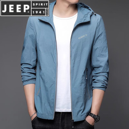 JEEP SPIRIT防晒衣男士夏季新款薄款户外连帽防晒服外套衣 N9928 雾蓝 M 170 105-120斤