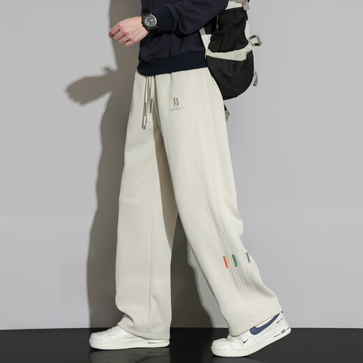 MONPOC scimitar casual pants men's spring and autumn Hong Kong style trendy loose sportswear straight pants MOX23 Khaki XL