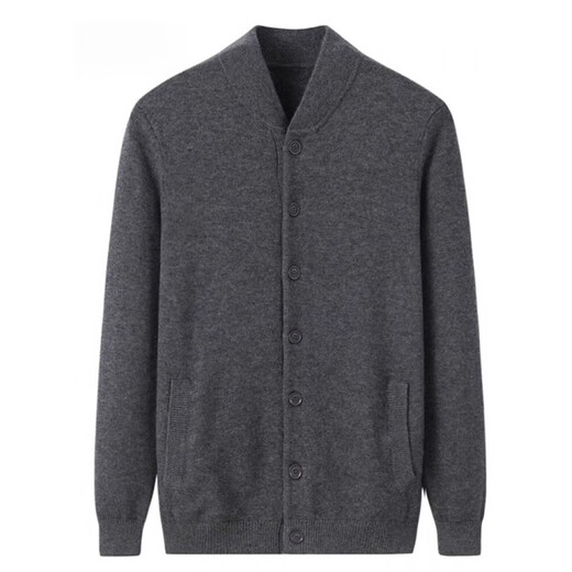 KING DEER middle-aged and elderly men's cashmere sweater stand collar thickened cardigan dad solid color knitted wool large size grandpa warm sweater dark gray XL 180 size 145-165Jin Jin is equal to 0.5 kg