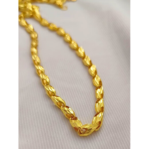 Wanke 999 authentic Yuesa gold imitation gold fake chain gold-plated necklace men's hollow melon seed chain women's 2025 8 mm thick 70 cm long weight 70 Lao Fengxiang quality