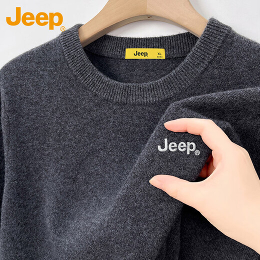 JEEP Jeep Sweater Men's Winter Round Neck Warm Bottoming Shirt Men's Trendy Versatile Clothes Men's Dark Gray L