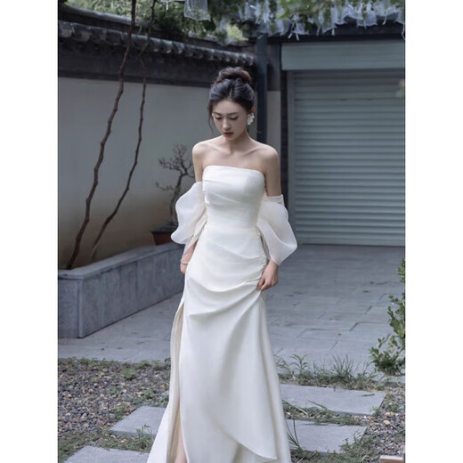 Dieses Leben Hochzeitskleid helles Hochzeitskleid Nische 2025 Braut aus Hochzeit Hochzeit willkommen Garn einfache Röhre Top Abend Geschenktemperament Tube weiße Gurtstil L.