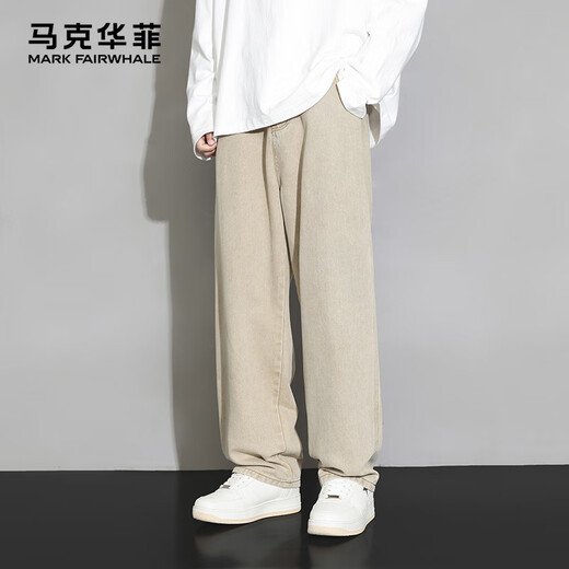Mark Huafei trendy brand jeans for men in autumn and winter new straight-cut plus velvet thickened wide-leg scimitar versatile casual loose pants