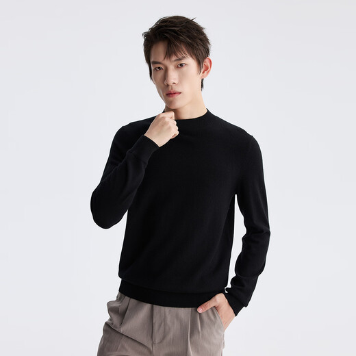 Lilan Light Fashion Men's Cashmere Blended Cardigan Sweater Men's Half Turtle Collar Solid Color Warm Long Sleeve Knitted Sweater Black (1Y) 2XL (180)