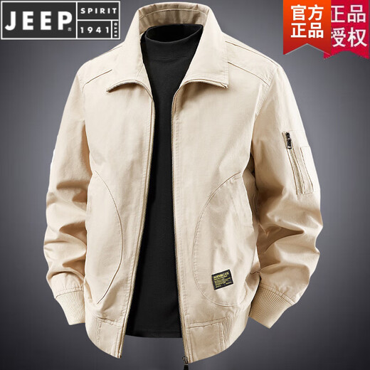 JEEP SPIRIT 2025 Spring and Autumn New Pilot Cotton Work Jacket Men's Fashion Loose Casual American Retro Jacket Camel XL Recommended 130-145 Jin Jin equals 0.5 kg Wear