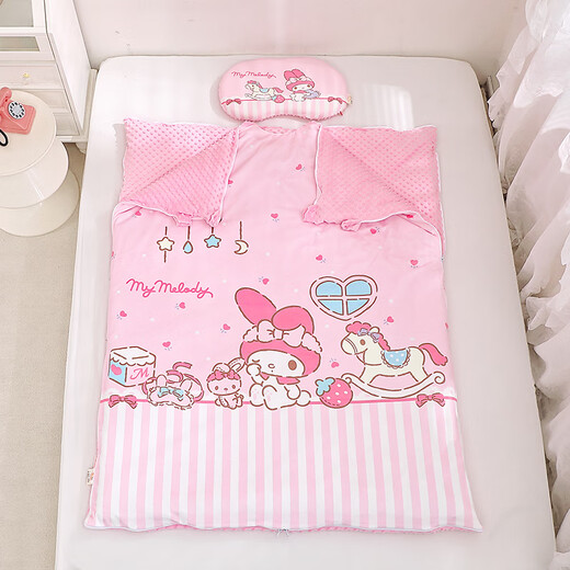 Yalu Category A Kuromi Melody All-in-one Sleeping Bag Baby Velvet Sheet Dual-Purpose Thin Padded Sheet for Girls, Medium and Large Children Split-Type Detachable Sleeping Bag-Melody Trojan Warm Velvet Beanie Double-sided Partitioned Neck Pillow