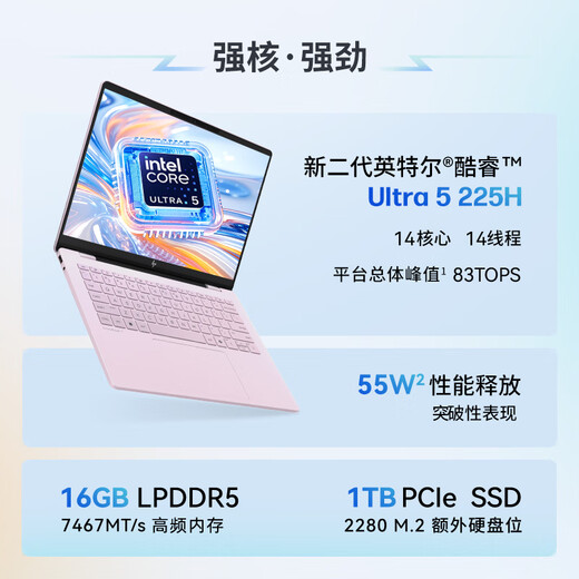 惠普（HP）星Book Pro14/星Book14 2025新款 AI金属高性能战力本 14英寸商务办公游戏补贴20%轻薄笔记本电脑 Ultra5-225H/16G/1T/2.8K屏/粉