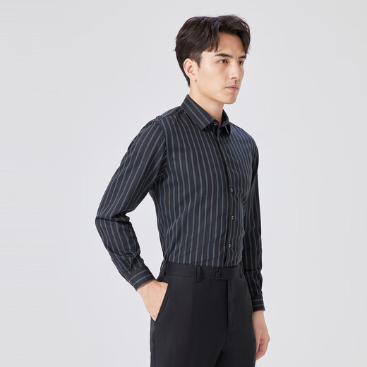 YOUNGOR long-sleeved shirt men's striped DP no-iron shirt cotton stretch fabric anti-wrinkle flat easy care shopping mall same style gray blue 41