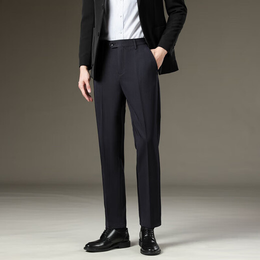 LESS IS MORE Lilang Men's Suit Pants 2025 Winter New Men's Thick Slim Straight Business Casual Nine-Point Pants Suit Pants Dark Gray Nine-Point Pants Plus Velvet 30 (Recommended 120-130 Jin Jin equals 0.5 kg)